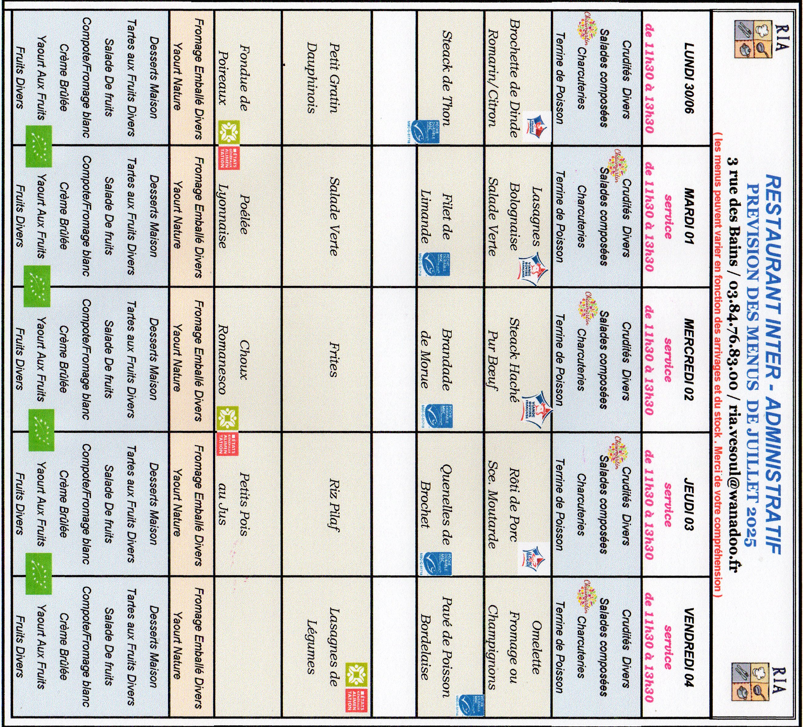 Menus de juillet 1